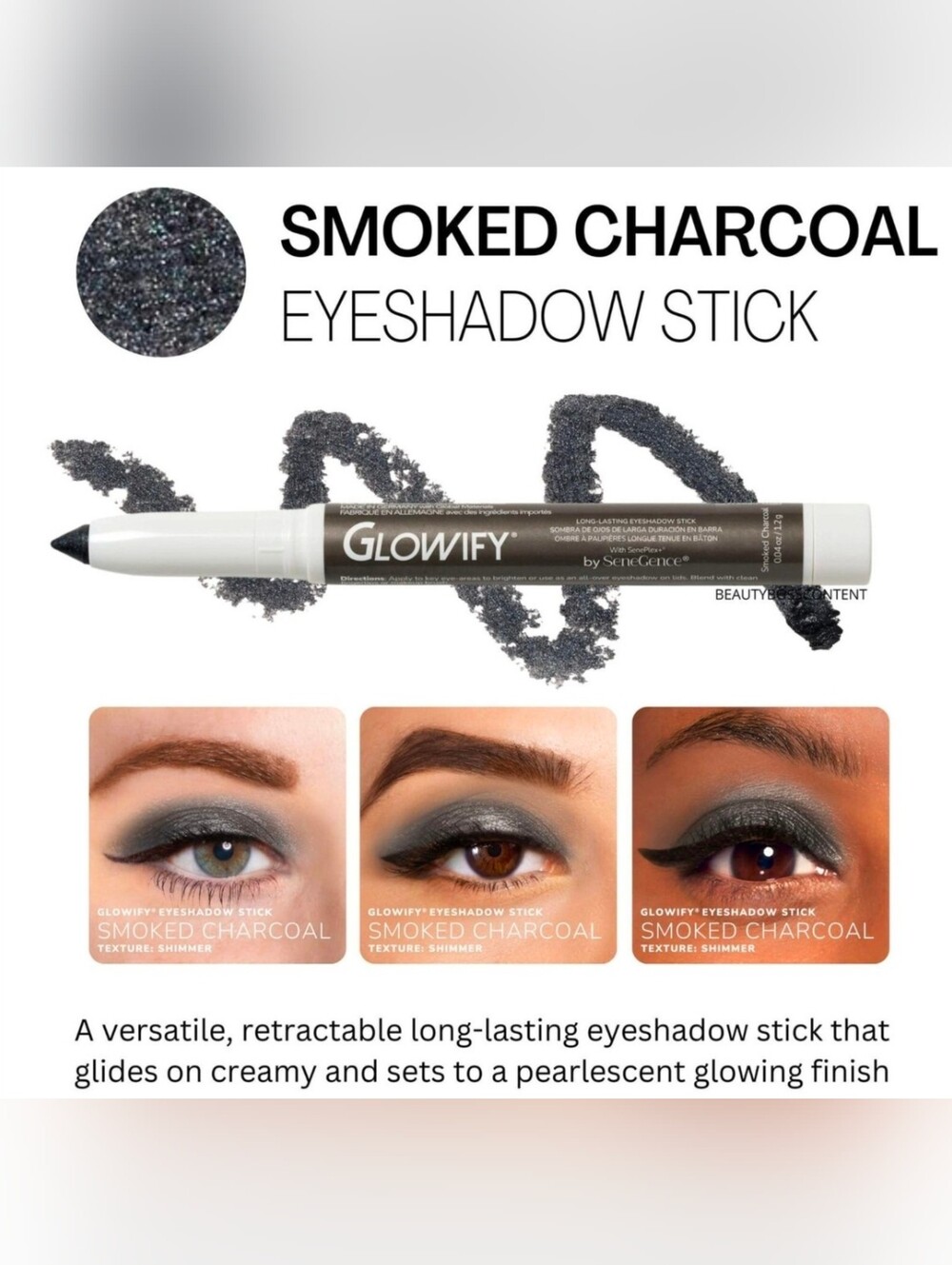 SeneGence Glowify Eyeshadow Stick - Smoked Charcoal Shimmer